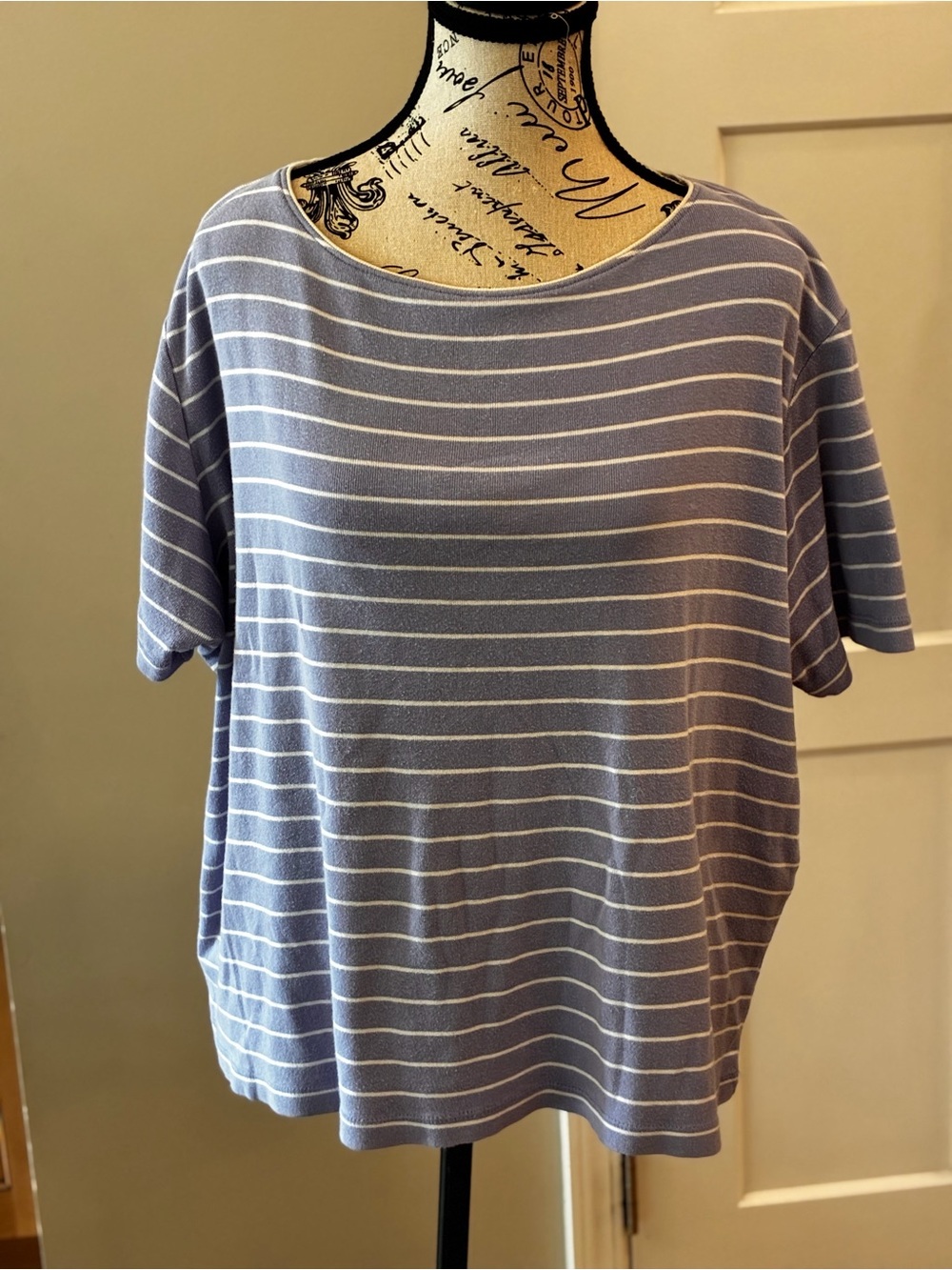 Women's Striped Short-Sleeve Crewneck Tee - Light Blue